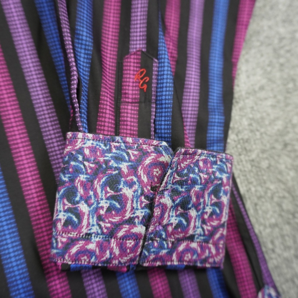 Robert Graham Button Up Shirt Mens XL Purple Blue Striped Flip Cuff Multicolor - Picture 4 of 15